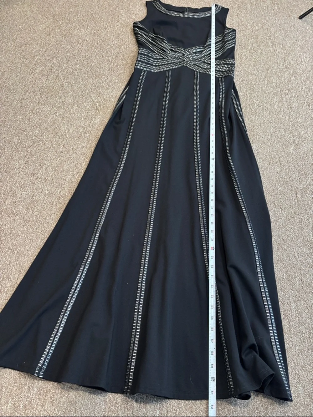 Tadashi Shoji Black Beaded Gown Size L Formal Evening Dress Sleeveless Maxi Gala - Picture 7 of 7